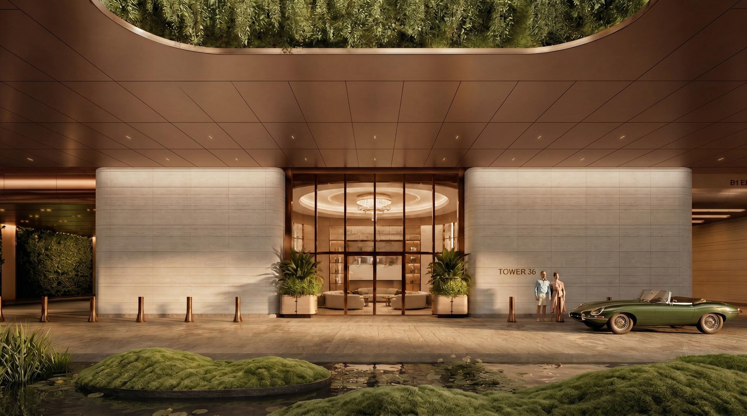 The residential arrival entrance at Anantara Residences Miami