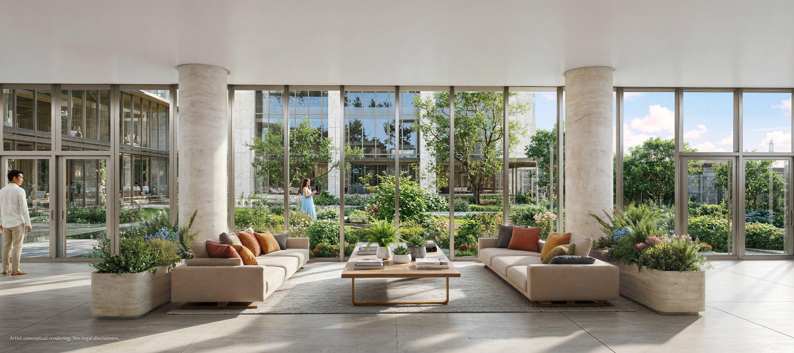 The Thai-inspired arrival lobby at Anantara Residences Miami