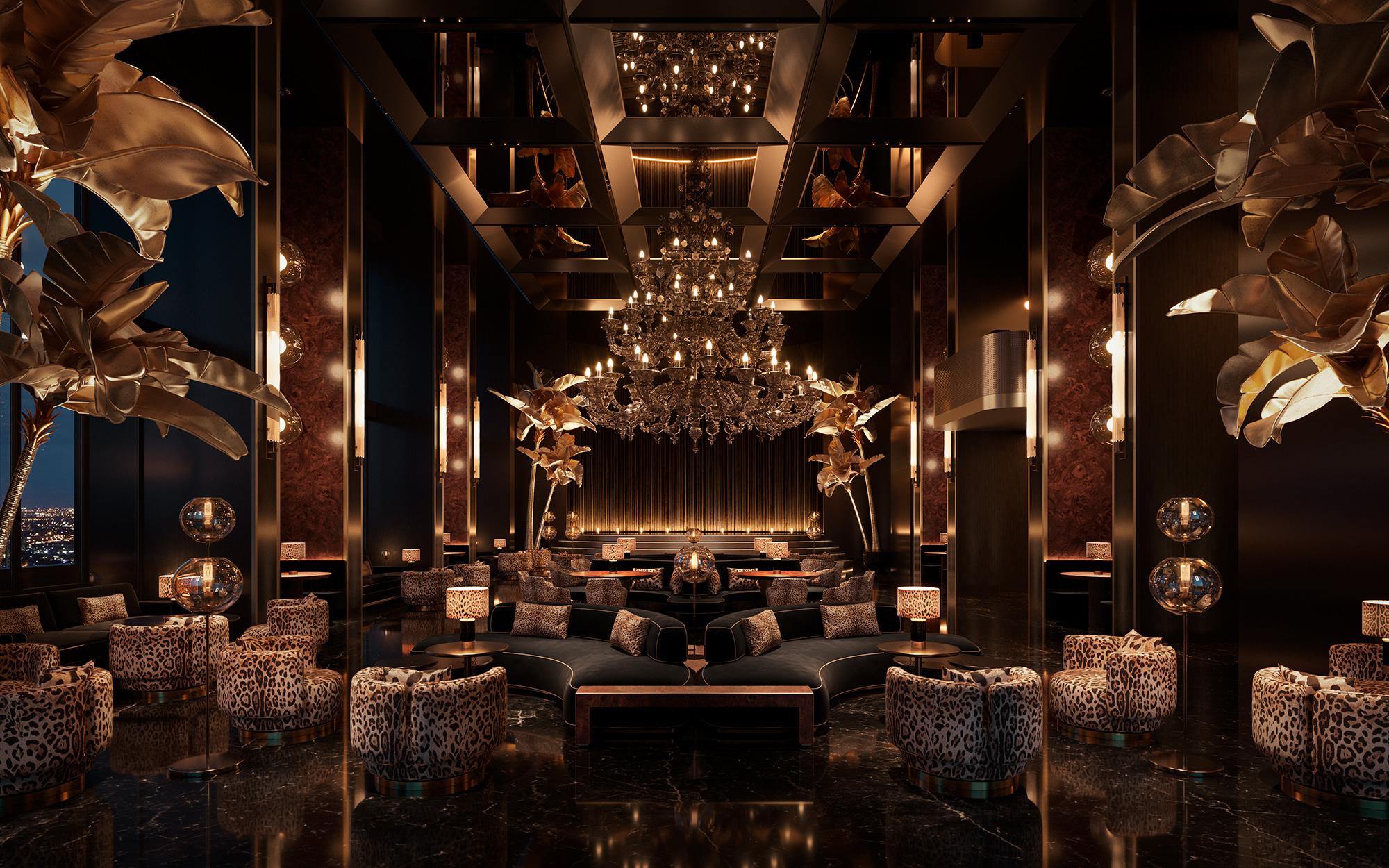 Event ballroom at 888 Brickell, finished in the Dolce & Gabbana palette