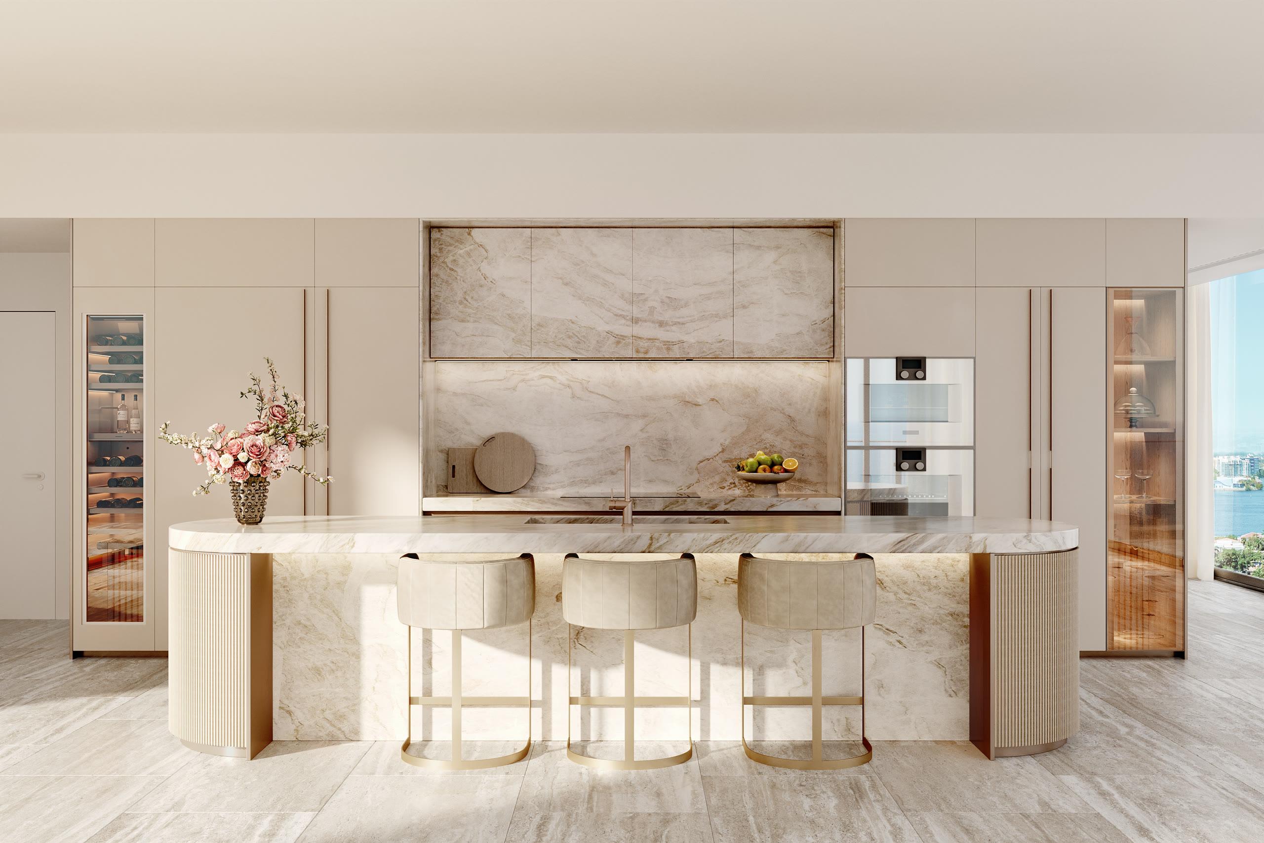 Italian kitchen with premium appliances inside a St. Regis North Tower residence